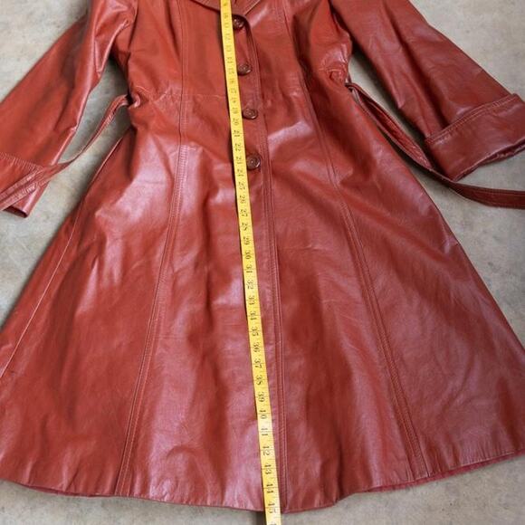 Vintage Orange Genuine Leather Trench Coat Size Medium - Picture 5 of 8